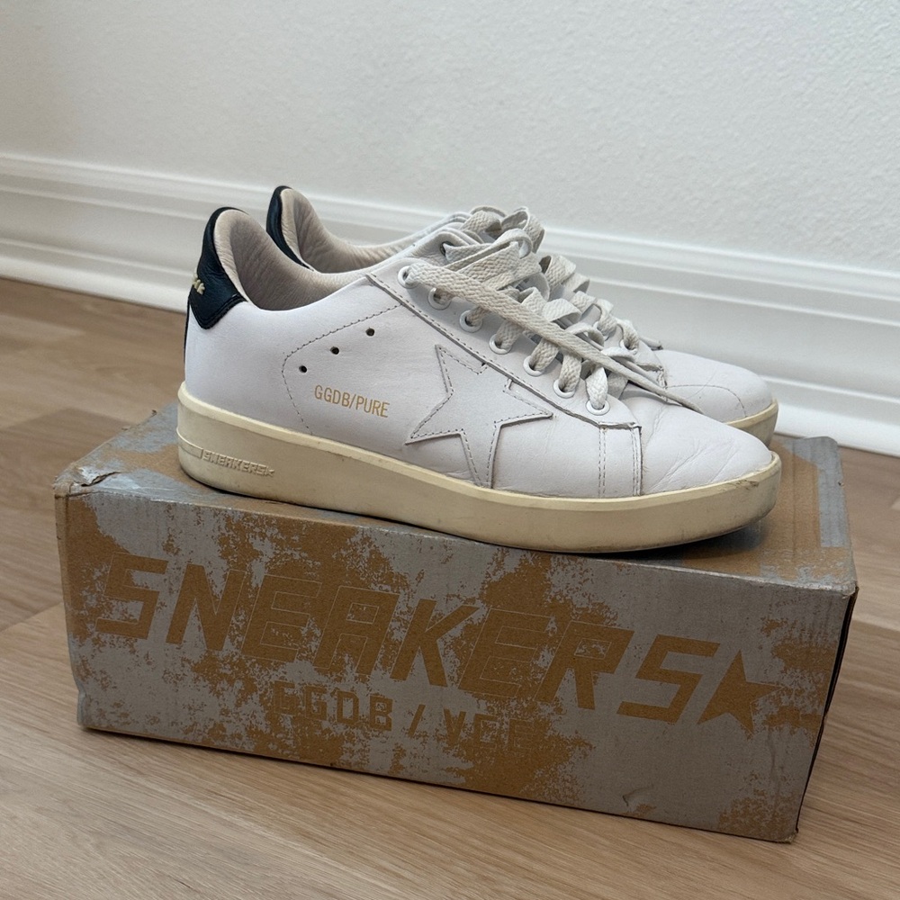 Golden Goose White and Black Pure-Star Sneakers